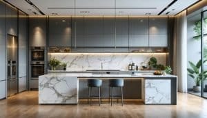 modern kitchen remodeling with marble countertops