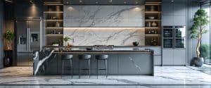 modern kitchen remodeling with marble countertops and lighting