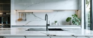 modern kitchen remodeling with marble countertops and plants